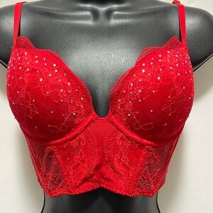 La Senza Push Up Corset Bra Red Lace Size 32D